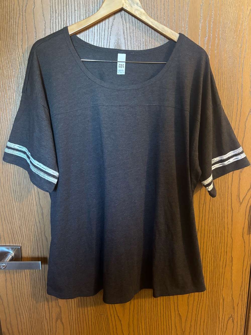 District Short Sleeve Scoop Neck Top with White Sleeve Stripes